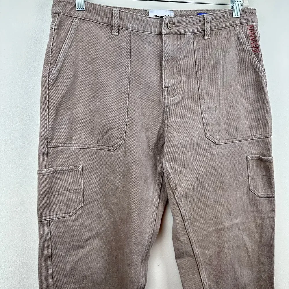 Jiberish Men's Cargo Pants Jeans Relaxed Baggy Tan 34 Skater Grunge Streetwear